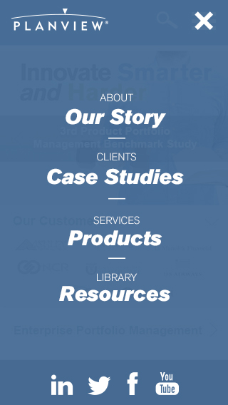 Planview Mobile Mockup Menu
